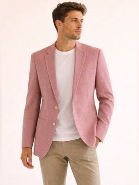 John Varvatos Pinstripe Linen Blend Tailored Blazer Red Cream Sz 38